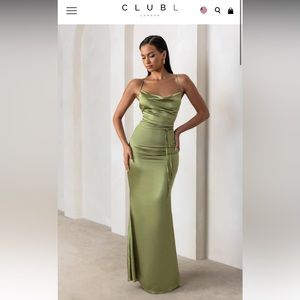OLIVE SATIN COWL NECK MAXI DRESS WITH CROSS BACK DETAIL - CLUB L LONDON